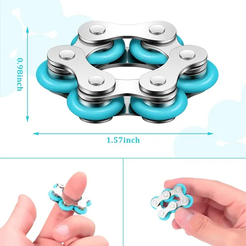 Miniatura 2 de Sumind 2 piezas de cadena de bicicleta Fidget cadena de rodillo Fidget con seis flippy novedosos alivio del estrés para adultos Ansiedad Autismo