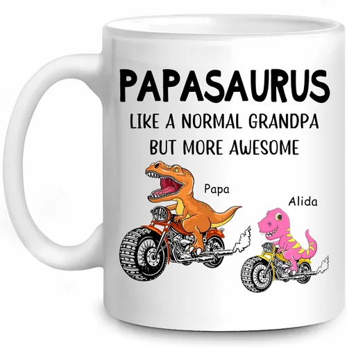 WHIDOBE Taza Papasaurus personalizada (1 niño) Taza personalizada de 11 oz 15 onzas para abuelo, regalo personalizado para abuelo, hombres, él de