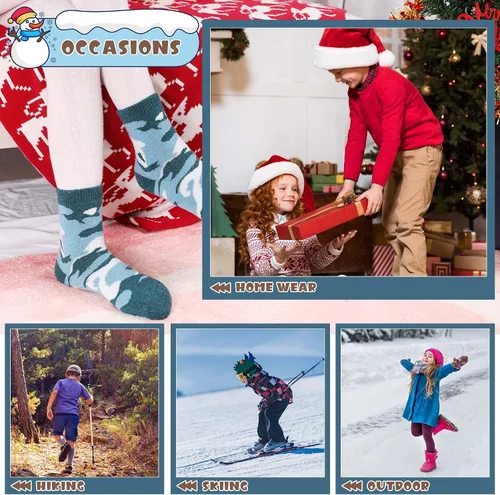 Miniatura 6 de Calcetines cálidos de lana para niños y niñas calcetines gruesos de invierno térmicos suaves acogedores calcetines de cuello redondo para niños