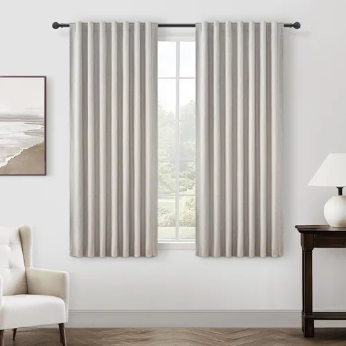 Miniatura 61 de Cortinas opacas extraanchas, 2 paneles para puertas corredizas de vidrio, moderna mezcla de lino plisado pesado, piso a techo, ventanas grandes, 70