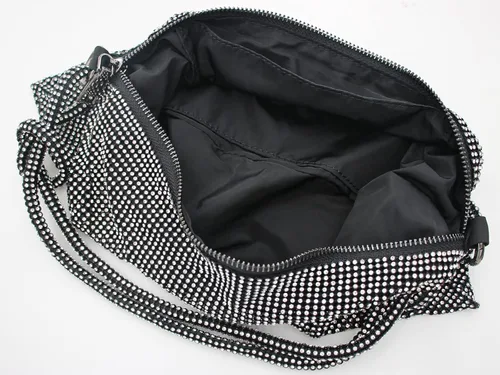 Miniatura 6 de Bolso Hobo plateado con diamantes de imitación, bolso de noche negro brillante para mujer, fiesta de graduación, boda