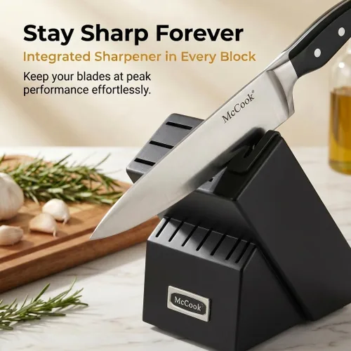 Miniatura 3 de McCook® Juego de cuchillos negros, juego de cuchillos de cocina forjados de acero inoxidable alemán con afilador de cuchillos integrado Negro/Negro