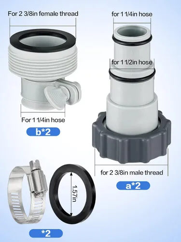 Miniatura 7 de PAMASE Adaptador de manguera de piscina A - Conector de conversión para mangueras de 1.5 y 1.25 pulgadas con juntas de abrazadera, piezas