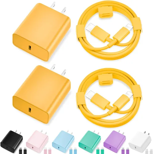 Cargador de iPhone de carga rápida, [certificado MFi] Paquete de 20 W tipo C bloque de carga rápida con [10 pies y 6 pies] USB C a cable Lightning