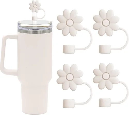 Cubiertas de pajitas con flores SEMATA para tazas Stanley de 30 y 40 oz con asa, accesorios de 4 piezas, tapas de pajita de silicona reutilizables,