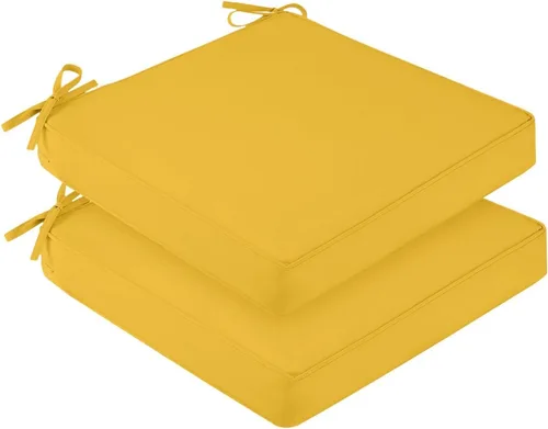 Miniatura 14 de downluxe Juego de 2 cojines impermeables para sillas de exterior, 19 x 19 x 3 pulgadas, cojines para sillas de patio con lazos y mango Marrón