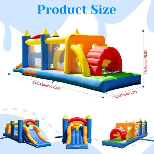 Miniatura 7 de HuaKastro Casa inflable extendida de 20.5 pies de largo para carreras de obstáculos para niños, fiesta de Pascua, con varios obstáculos: túnel