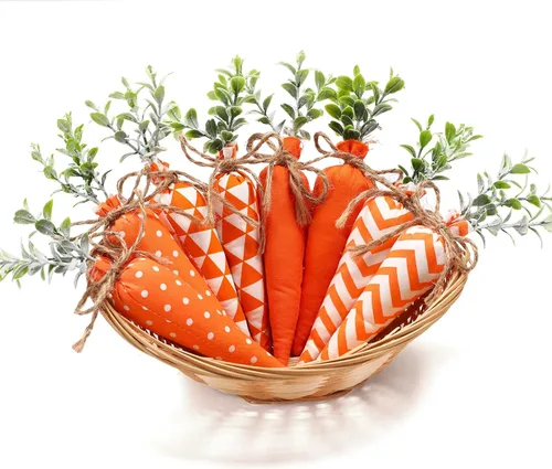 Miniatura 9 de Skylety Decoraciones de zanahoria de Pascua, paquete de 8 unidades, zanahorias artificiales de tela, no tejidas para rellenos de cestas de Pascua