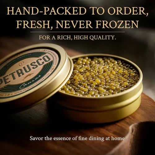 Miniatura 2 de PETRUSCO Royal Ossetra - Caviar negro de primera calidad, Huevas de pescado de esturión gourmet frescas en una lata de metal sellada, 1.06 oz