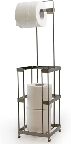 Mango Steam Soporte para papel higiénico con almacenamiento en rollo, color gris plateado, de pie, ahorra espacio, resistente a la corrosión, para