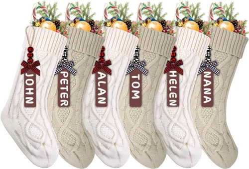 Miniatura 9 de XIMISHOP Paquete de 6 calcetines de Navidad, 18 pulgadas, calcetines grandes de punto trenzado personalizados para colgar en Navidad, decoraciones