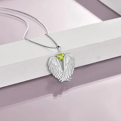 Miniatura 2 de YFN Collar de alas de ángel de plata de ley 925 con colgante de alas de ángel de la guarda, collar de piedra natal para mujeres y niñas, regalos