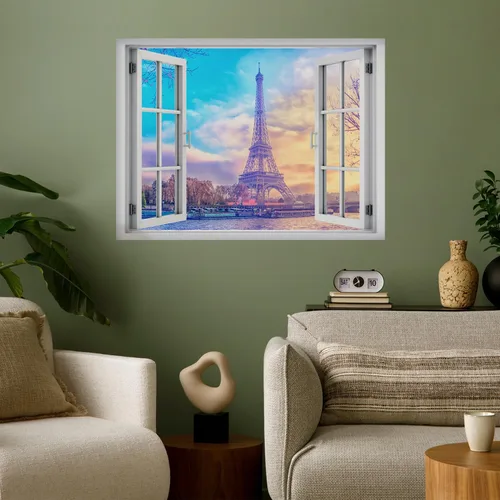 wall26 Adhesivo mural removible para pared, vista de ventana, puesta de sol pastel, París, Francia, Torre Eiffel, naturaleza, desierto, fotografía,