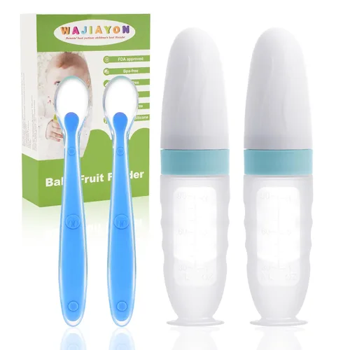 Alimentador de Comida para Bebé Paquete de 4 Cucharas Dispensadoras de Comida de Silicona para Bebés - 3 oz Cucharas de Alimentación por Compresión