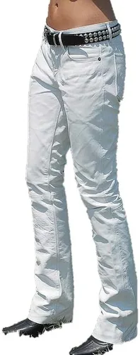 Leather Trens LTP66 - Pantalones deportivos de piel de cordero para hombre, color blanco atlético, casual, para fiesta, cuero