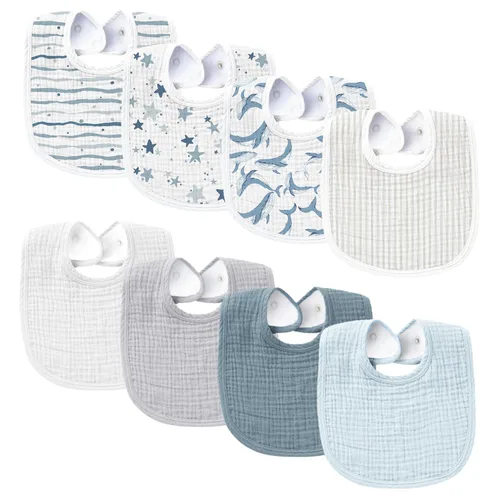 Miniatura 8 de Konssy Baberos de Muselina para Bebé Paquete de 8 Baberos Bandana para Babear de Algodón para Niños y Niñas Unisex, Conjunto Suave y Absorbente