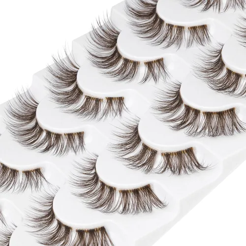 Miniatura 3 de 7 pares de pestañas postizas individuales esponjosas de visón - Extensiones de pestañas postizas de aspecto natural marrón