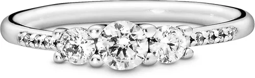 Miniatura 2 de PANDORA Anillo de circonita cúbica transparente de tres piedras en plata de ley