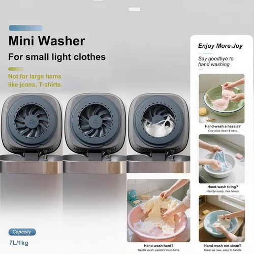 Miniatura 4 de Lavadora Mini Auto para Ropa Interior, Calcetines y Artículos Delicados - Capacidad de 7L (1kg) con Sistema de Secado por Calor y Cuidado por Ozono