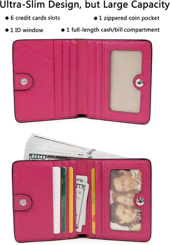 Miniatura 2 de BIG SALE-AINIMOER billetera de bolsillo pequeña con cremallera, plegable, compacta de cuero con bloqueo por identificación por radiofrecuencia