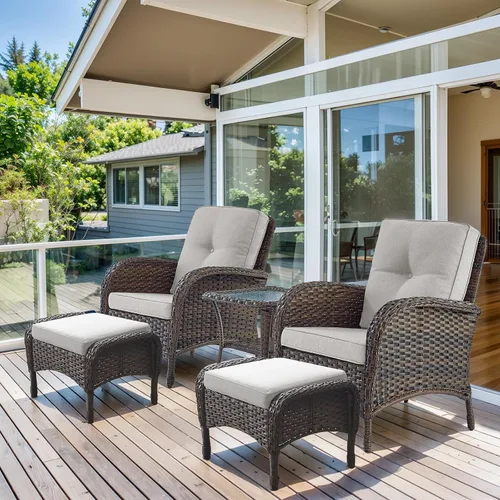 Miniatura 42 de HUMMUH Juego de 2 sillas de mimbre para exteriores, sillas de comedor con respaldo alto y asiento profundo para jardín, porche, patio trasero