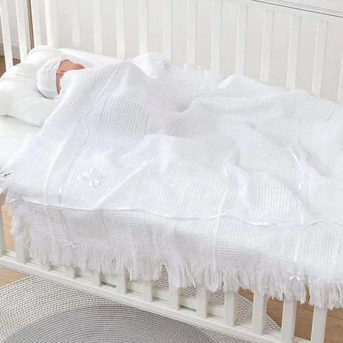 Miniatura 2 de Booulfi Manta para bebé, manta para envolver al bebé, manta de recepción con borlas, para recién nacido, para bebé, niño, niña, regalo, tamaño 45 x