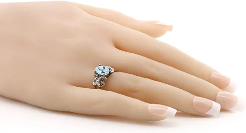 Miniatura 37 de Gem Stone King Anillo de compromiso ovalado con piedra natal para mujer, plata de ley 925, ovalado de 0.354 x 0.276 in, anillo de compromiso