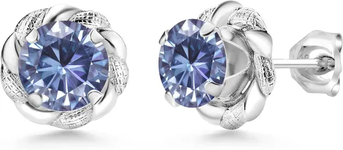 Miniatura 266 de Gem Stone King Aretes de plata de ley 925 de 0.236 in con piedra natal redonda para mujer