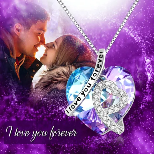 Miniatura 5 de AOBOCO Collar de corazón de plata de ley con colgante de corazón de cristal, joyería de cristal "I Love You Forever", regalos para mujer