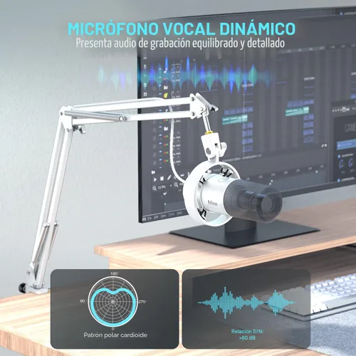 Miniatura 3 de FIFINE - Micrófono dinámico con brazo articulado, micrófono vocal de estudio XLR, kit de micrófono USB para PC con botón de silencio, perilla