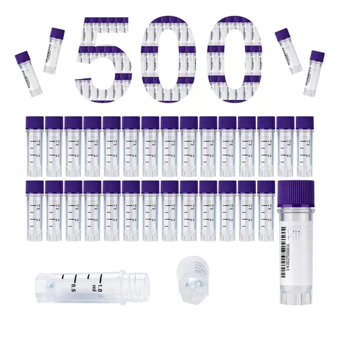 Miniatura 41 de Cryoviales de 0.0 fl oz, 25Pcs Cryotubes con código de barras lateral, frascos de esterilización con rosca externa, tubos de muestra con tapas Azul