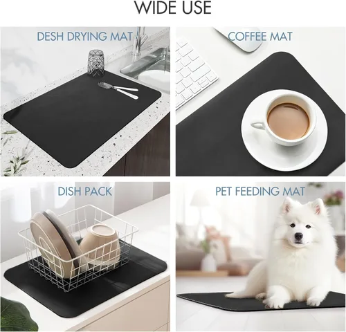 Miniatura 3 de Estera de secado para encimera de cocina, tapete de café con respaldo de goma absorbente que oculta manchas