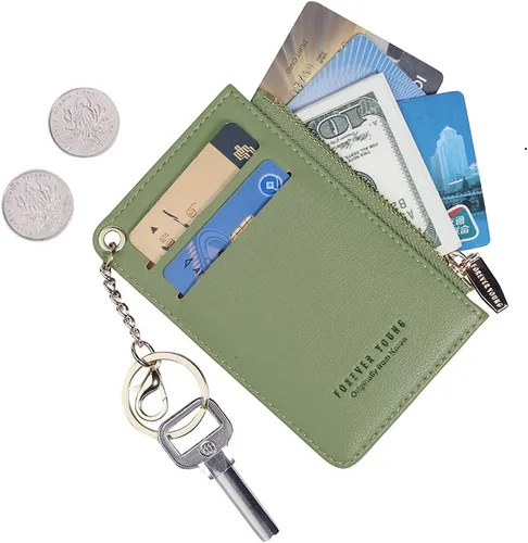 Miniatura 20 de Carteras pequeñas para mujer, tarjetero de piel delgado, cartera de monedas con llavero