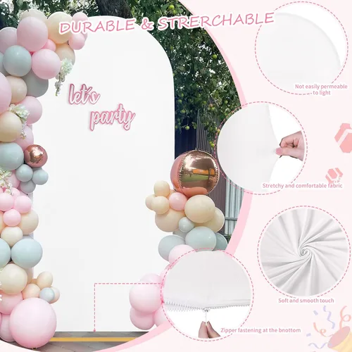 Miniatura 5 de SoarDream Cubierta de telón de fondo de arco de elastano beige ajustada 5 pies, cubierta de arco de boda globo con parte superior redonda, tela