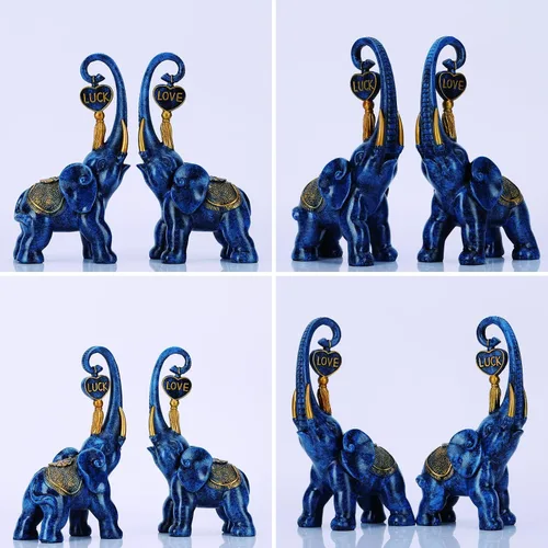Miniatura 7 de DOVDOV Juego de 2 piezas de estatua de elefante azul, escultura de elefante de amor, elefante azul para decoración del hogar, estantería de oficina