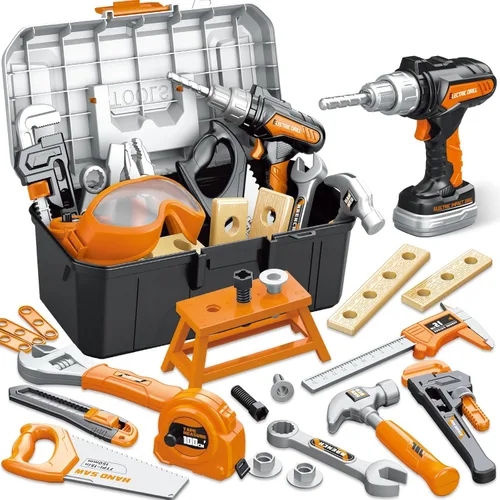 Set de herramientas para niños 46 piezas, regalos de Navidad y cumpleaños para niños de 3, 4, 5, 6, 7, 8 años, juego de herramientas portátil con