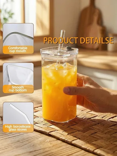 Miniatura 5 de 2 tazas de café cuadradas con tapas y pajitas, vasos de 14 onzas, reutilizables, resistentes al calor, resistentes al calor, para café, leche, jugo
