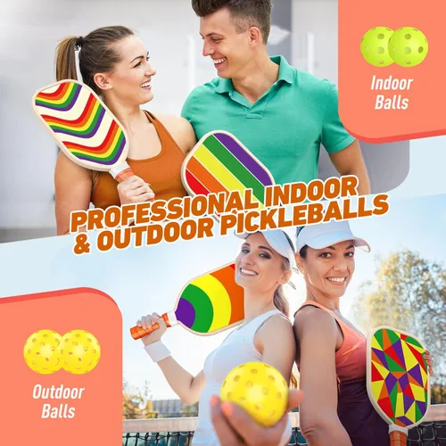 Miniatura 6 de Juego de 4 palas de pickleball, juego de pickleball de madera premium aprobado por USAPA con 4 pelotas de pickleball y 1 bolsa de transporte
