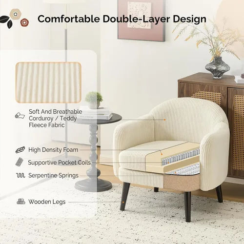 Miniatura 3 de VINGLI Sillón de Acento Moderno Tipo Barril de 30.3" de Ancho con Reposabrazos Track, Patas de Madera Sólida, Cómoda Silla Club Tapizada, Sofá