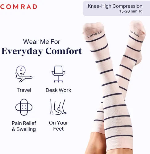Miniatura 2 de Comrad Calcetines altos de nailon hasta la rodilla, calcetines de compresión graduados de 15-20 mmHg, calcetines de apoyo suaves y transpirables