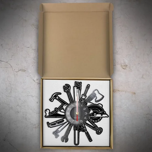 Miniatura 4 de Reloj de pared de 11.8 in para coche, herramientas de garaje, disco de vinilo, reloj de pared, servicio mecánico, herramienta de reparación, reloj