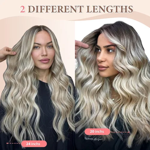 Miniatura 6 de Fliace Extensiones de cabello con clip, 6 piezas de extensiones onduladas, cabello espeso rubio ceniza, extensiones de cabello que se mezclan bien