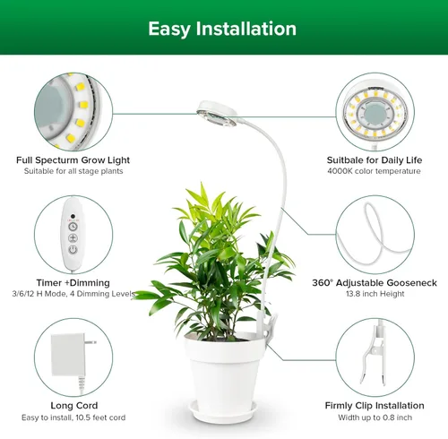 Miniatura 3 de SANSI Luces de cultivo para plantas de interior, clip de maceta LED para plantas de espectro completo, lámpara de cultivo de plantas con 4 niveles
