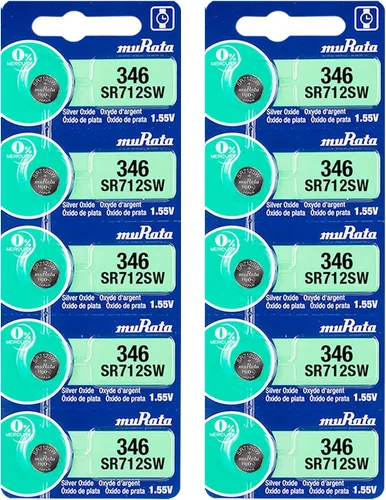 Murata 346 Batería SR712SW 1.55V Celda de botón de reloj de óxido de plata (10 baterías)