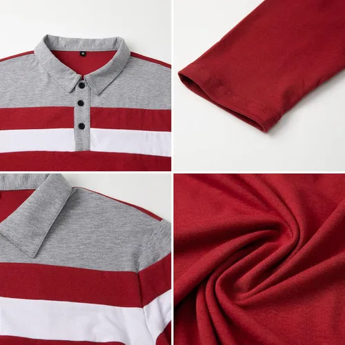 Miniatura 6 de NAVEKULL Camisas polo de manga larga para hombre, camisa casual de algodón, ajustada, camisa con cuello de retazos