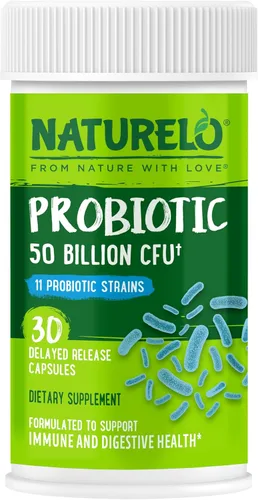 NATURELO Probióticos para la salud digestiva - 50 mil millones de UFC, suplemento diario de 11 cepas - Estimula el sistema inmunológico, liberación