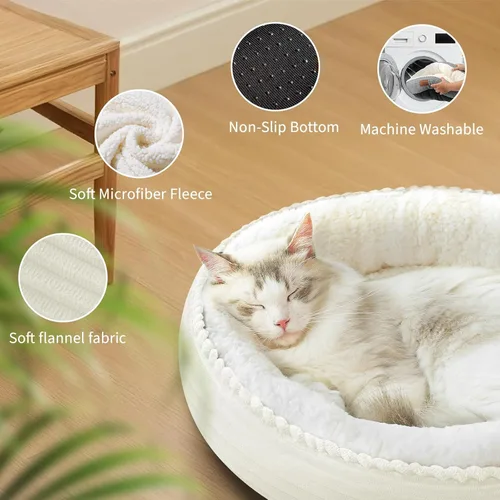 Miniatura 4 de Zerbuger Cama redonda color crema para perros y gatos, de 23 pulgadas, regalo para perros grandes, medianos y pequeños, sofá de dormir lavable a