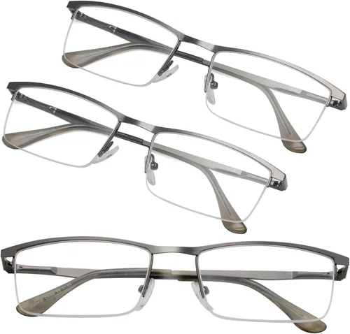 Miniatura 9 de GUD Gafas de lectura, 3 pares de lectores de metal de medio borde para mujeres y hombres (negro, 0.50)