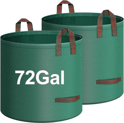 Paquete de 2 bolsas de hojas de 72 galones, bolsas de basura reutilizables para patio, bolsas de césped verticales resistentes con 4 asas para hojas