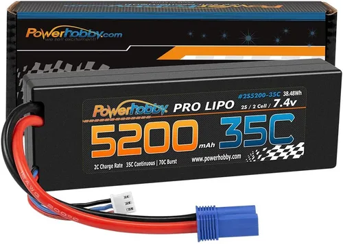 Miniatura 7 de Powerhobby - Batería Lipo de 2 celdas de 2 celdas, 7.4 V, 5200 mAh, 35c, con enchufe EC5, 2 celdas (paquete de 2)